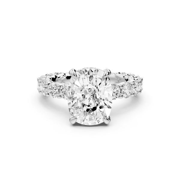 Siena - 4ct 14k white gold ecushion Hidden Halo with Shared Prong Pavé Engagement Ring - Mr. Alex Jewelry