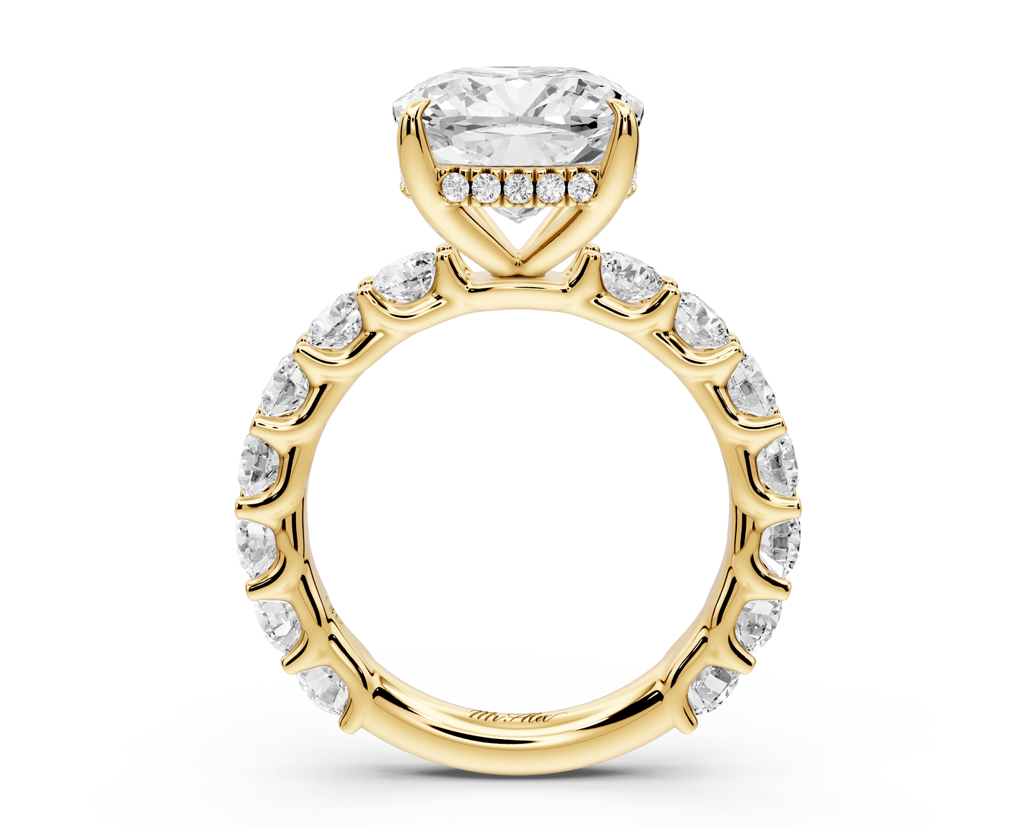 Siena - 4ct 14k yellow gold cushion Hidden Halo with Shared Prong Pavé Engagement Ring - Mr. Alex Jewelry