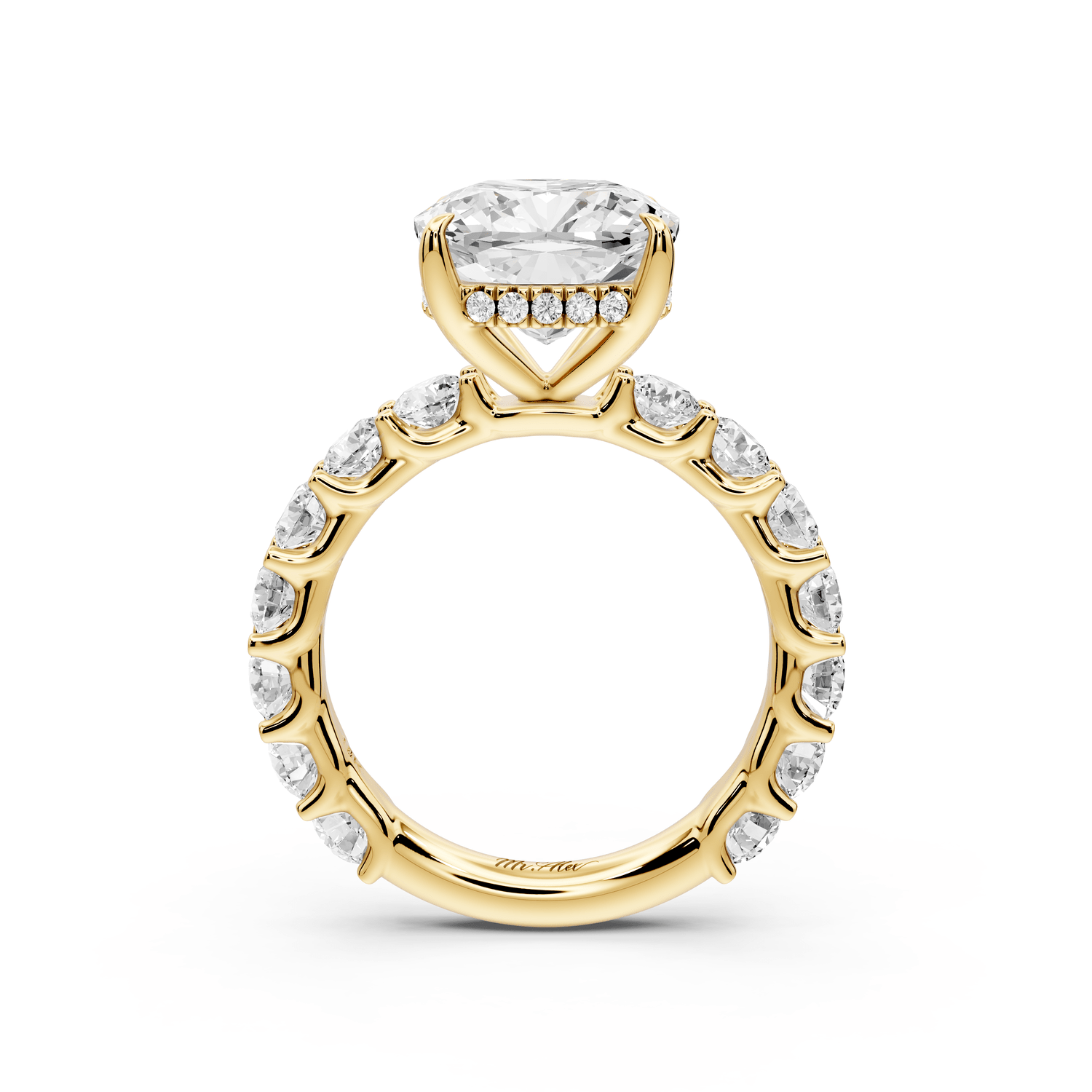 Siena - 4ct 14k yellow gold cushion Hidden Halo with Shared Prong Pavé Engagement Ring - Mr. Alex Jewelry