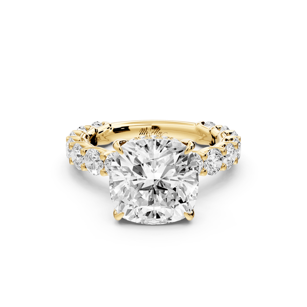 Siena - 4ct 14k yellow gold cushion Hidden Halo with Shared Prong Pavé Engagement Ring - Mr. Alex Jewelry