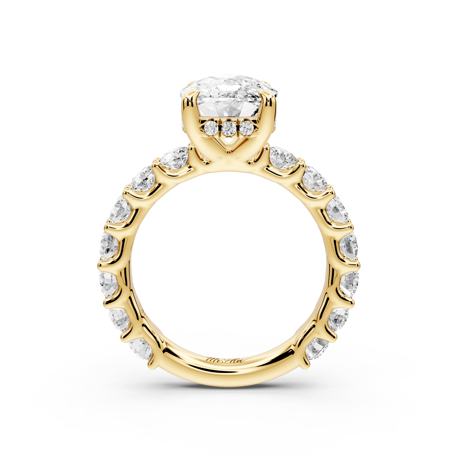 Siena - 4ct 14k yellow gold ecushion Hidden Halo with Shared Prong Pavé Engagement Ring - Mr. Alex Jewelry