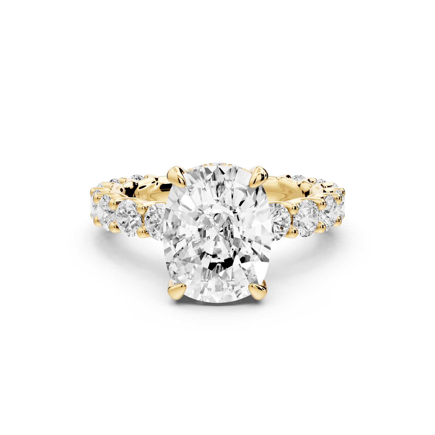 Siena - 4ct 14k yellow gold ecushion Hidden Halo with Shared Prong Pavé Engagement Ring - Mr. Alex Jewelry
