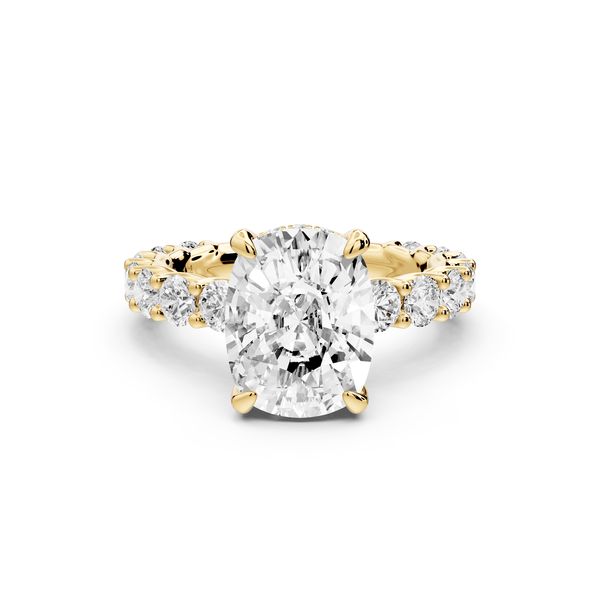 Siena - 4ct 14k yellow gold ecushion Hidden Halo with Shared Prong Pavé Engagement Ring - Mr. Alex Jewelry
