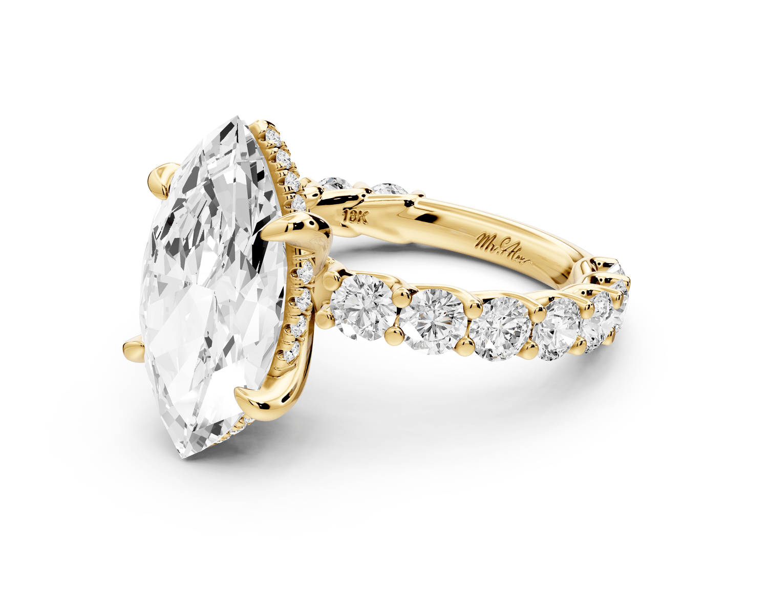 Siena - 4ct 14k yellow gold marquise Hidden Halo with Shared Prong Pavé Engagement Ring - Mr. Alex Jewelry