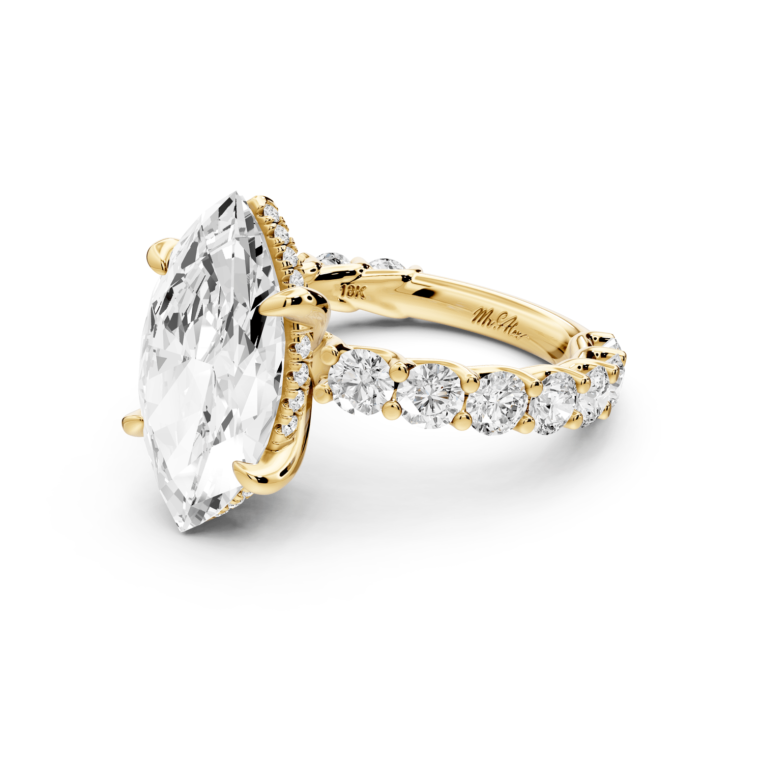 Siena - 4ct 14k yellow gold marquise Hidden Halo with Shared Prong Pavé Engagement Ring - Mr. Alex Jewelry