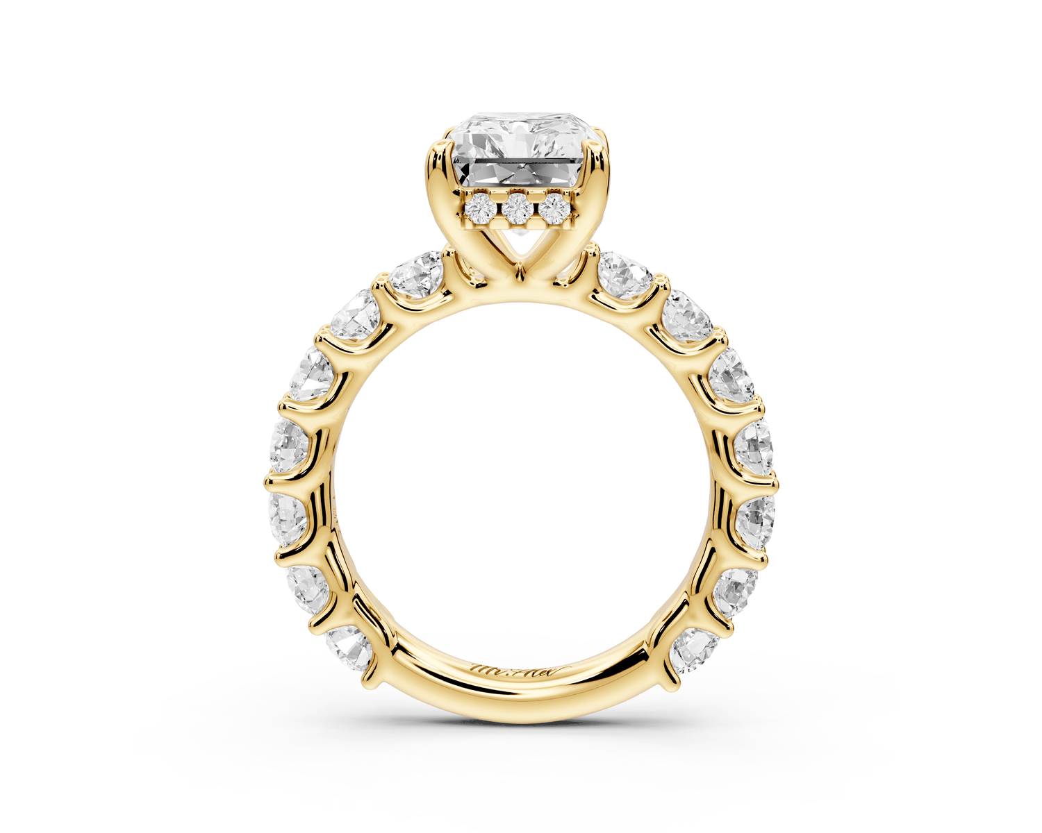 Siena - 4ct 14k yellow gold radiant Hidden Halo with Shared Prong Pavé Engagement Ring - Mr. Alex Jewelry