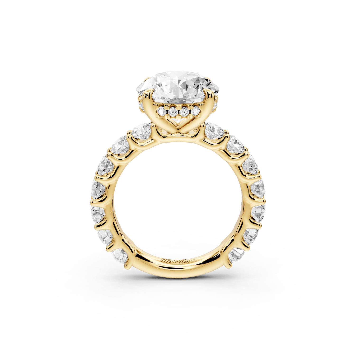 Siena - 4ct 14k yellow gold round Hidden Halo with Shared Prong Pavé Engagement Ring - Mr. Alex Jewelry