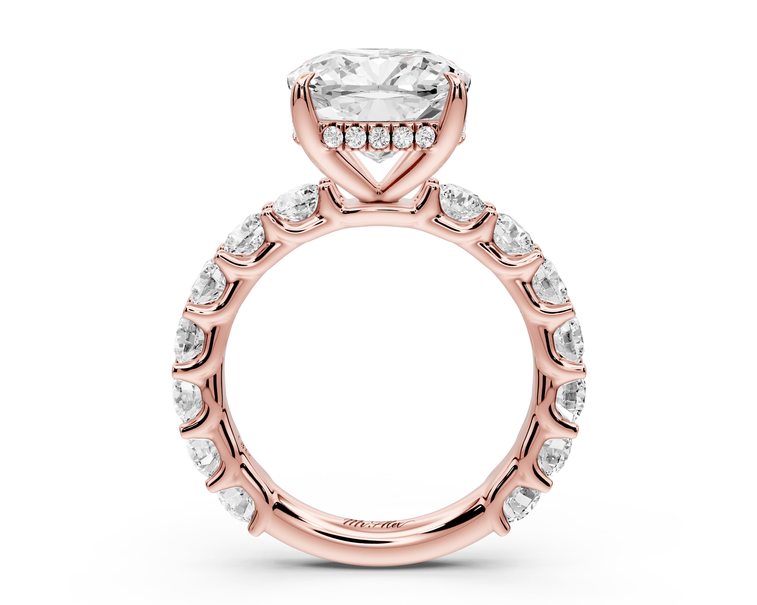 Siena - 4ct 18k rose gold cushion Hidden Halo with Shared Prong Pavé Engagement Ring - Mr. Alex Jewelry