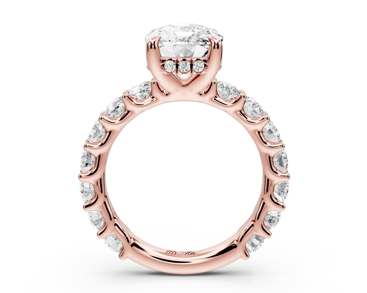 Siena - 4ct 18k rose gold ecushion Hidden Halo with Shared Prong Pavé Engagement Ring - Mr. Alex Jewelry