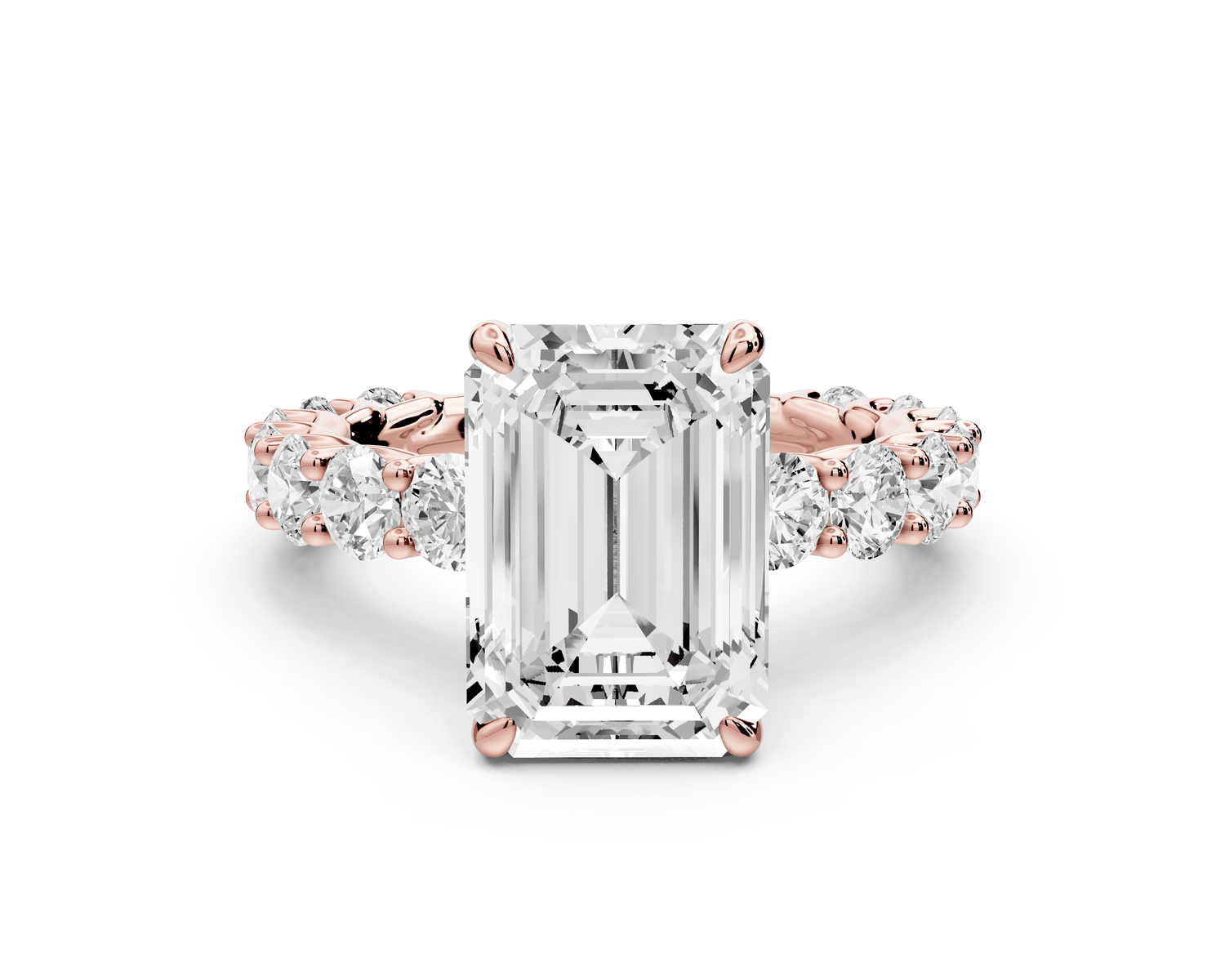 Siena - 4ct 18k rose gold emerald Hidden Halo with Shared Prong Pavé Engagement Ring - Mr. Alex Jewelry