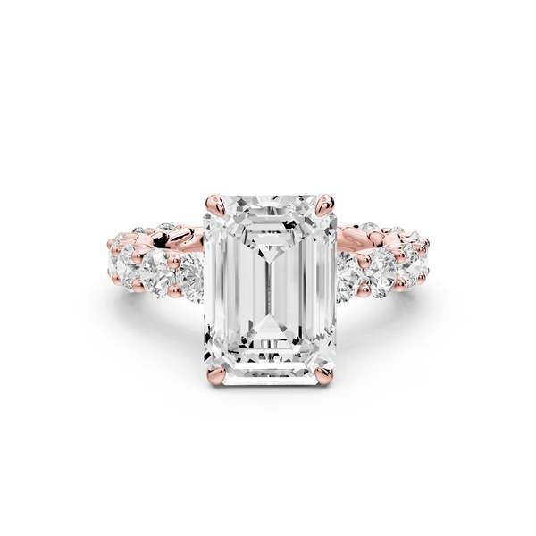 Siena - 4ct 18k rose gold emerald Hidden Halo with Shared Prong Pavé Engagement Ring - Mr. Alex Jewelry