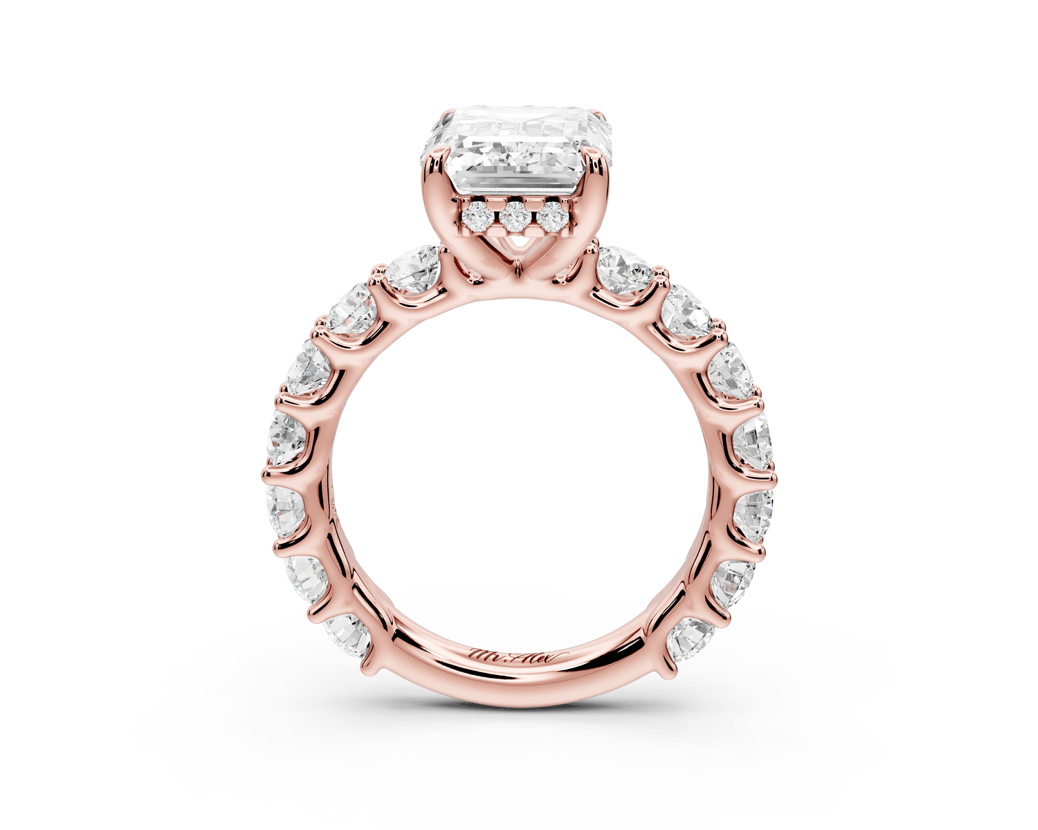 Siena - 4ct 18k rose gold emerald Hidden Halo with Shared Prong Pavé Engagement Ring - Mr. Alex Jewelry
