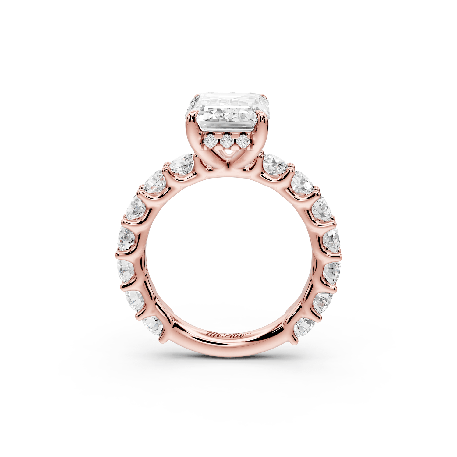 Siena - 4ct 18k rose gold emerald Hidden Halo with Shared Prong Pavé Engagement Ring - Mr. Alex Jewelry