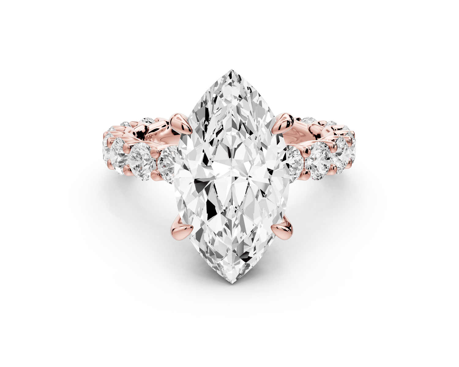 Siena - 4ct 18k rose gold marquise Hidden Halo with Shared Prong Pavé Engagement Ring - Mr. Alex Jewelry