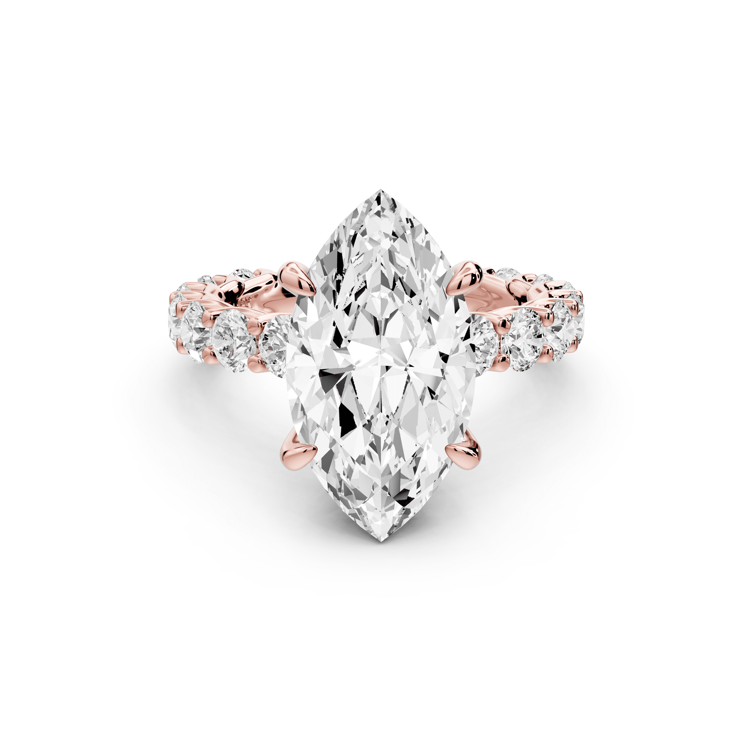 Siena - 4ct 18k rose gold marquise Hidden Halo with Shared Prong Pavé Engagement Ring - Mr. Alex Jewelry