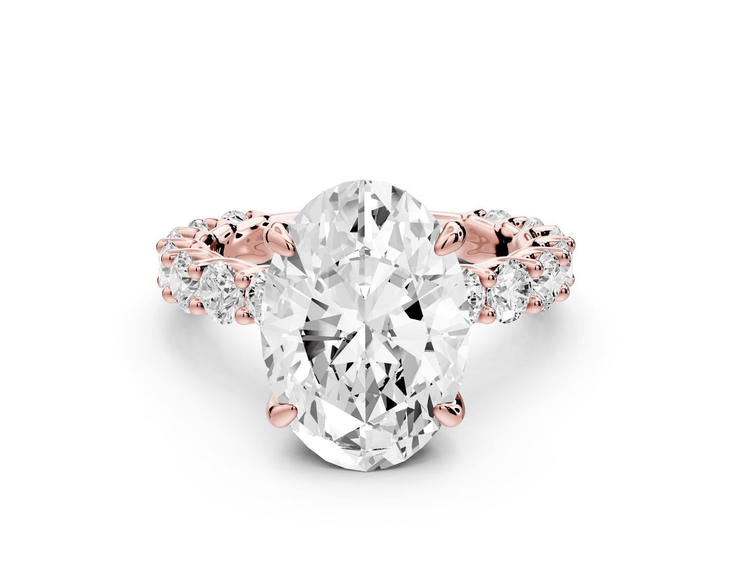 Siena - 4ct 18k rose gold oval Hidden Halo with Shared Prong Pavé Engagement Ring - Mr. Alex Jewelry