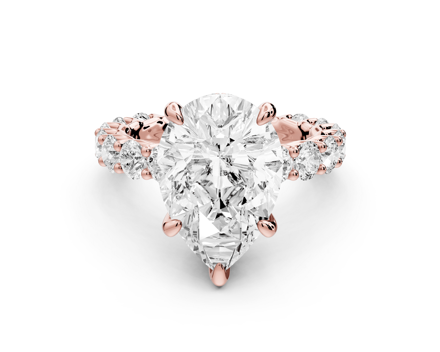 Siena - 4ct 18k rose gold pear Hidden Halo with Shared Prong Pavé Engagement Ring - Mr. Alex Jewelry