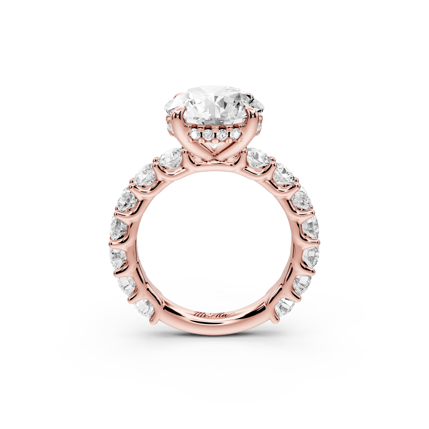 Siena - 4ct 18k rose gold round Hidden Halo with Shared Prong Pavé Engagement Ring - Mr. Alex Jewelry