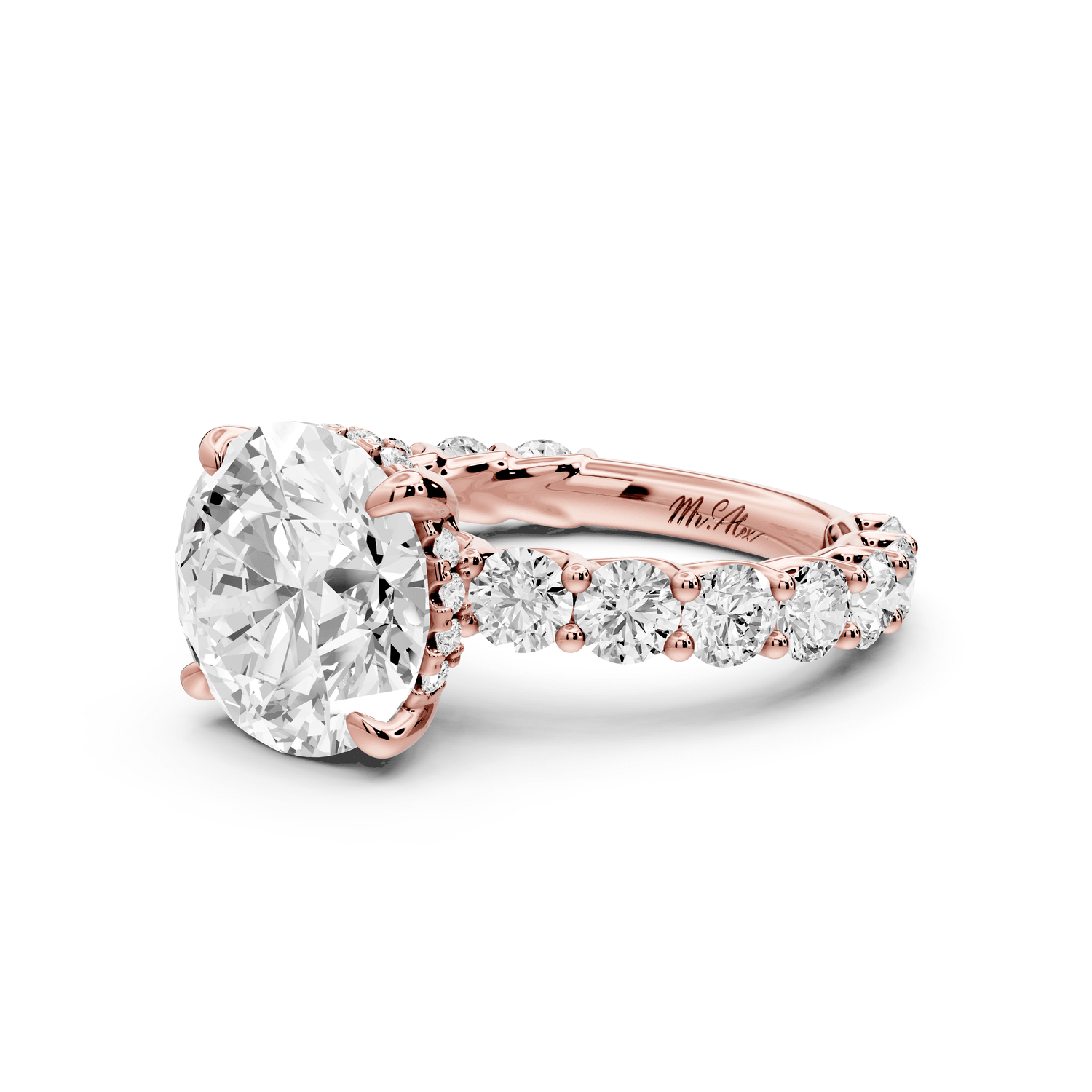 Siena - 4ct 18k rose gold round Hidden Halo with Shared Prong Pavé Engagement Ring - Mr. Alex Jewelry
