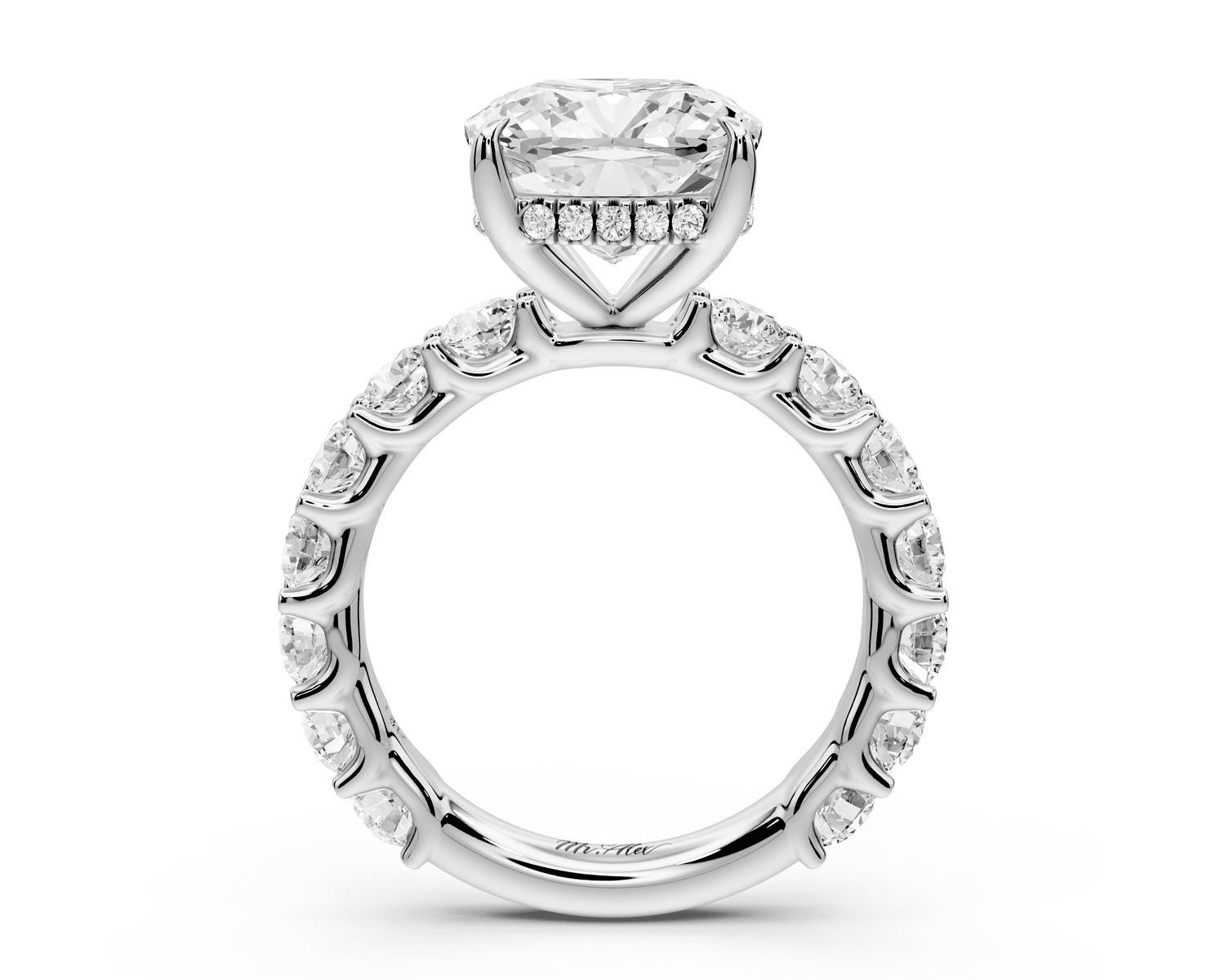 Siena - 4ct 18k white gold cushion Hidden Halo with Shared Prong Pavé Engagement Ring - Mr. Alex Jewelry