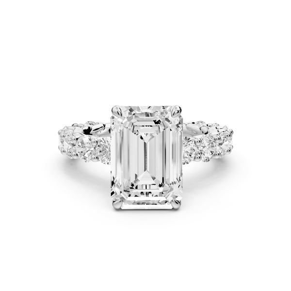 Siena - 4ct 18k white gold emerald Hidden Halo with Shared Prong Pavé Engagement Ring - Mr. Alex Jewelry
