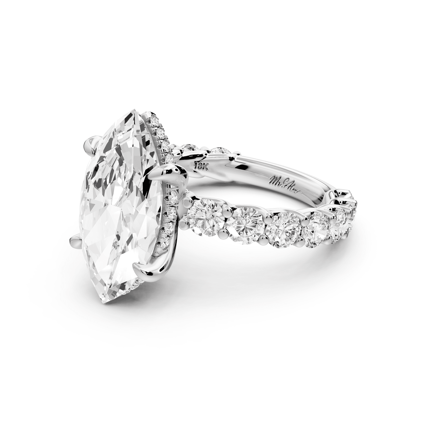 Siena - 4ct 18k white gold marquise Hidden Halo with Shared Prong Pavé Engagement Ring - Mr. Alex Jewelry