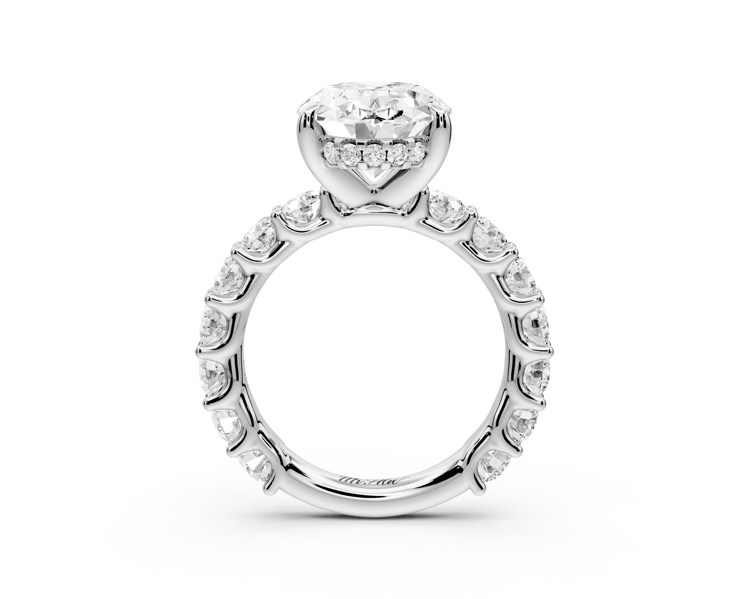 Siena - 4ct 18k white gold oval Hidden Halo with Shared Prong Pavé Engagement Ring - Mr. Alex Jewelry