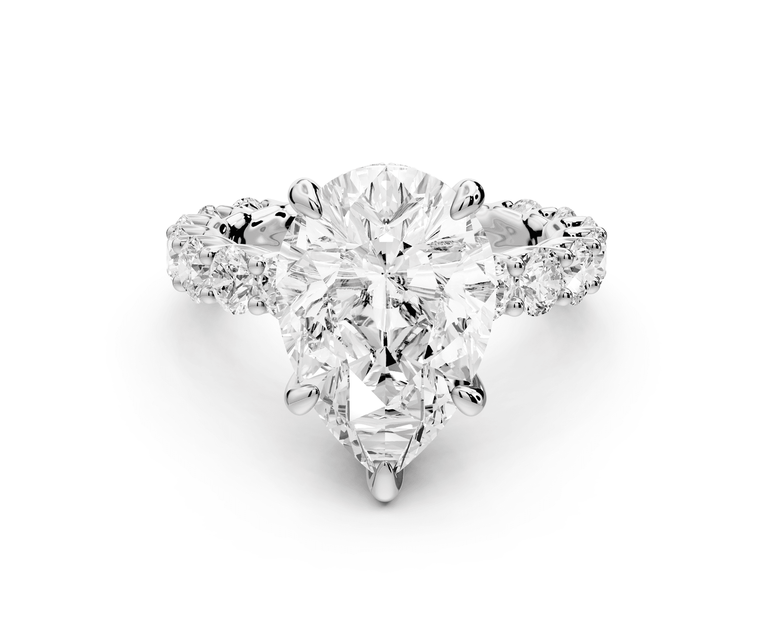 Siena - 4ct 18k white gold pear Hidden Halo with Shared Prong Pavé Engagement Ring - Mr. Alex Jewelry