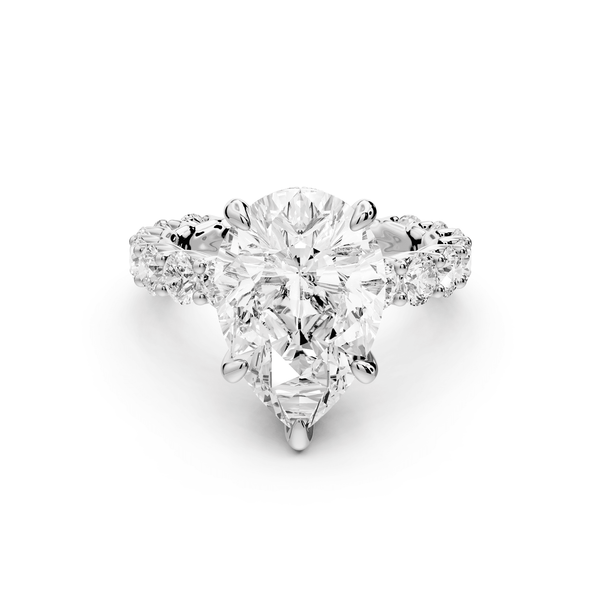Siena - 4ct 18k white gold pear Hidden Halo with Shared Prong Pavé Engagement Ring - Mr. Alex Jewelry