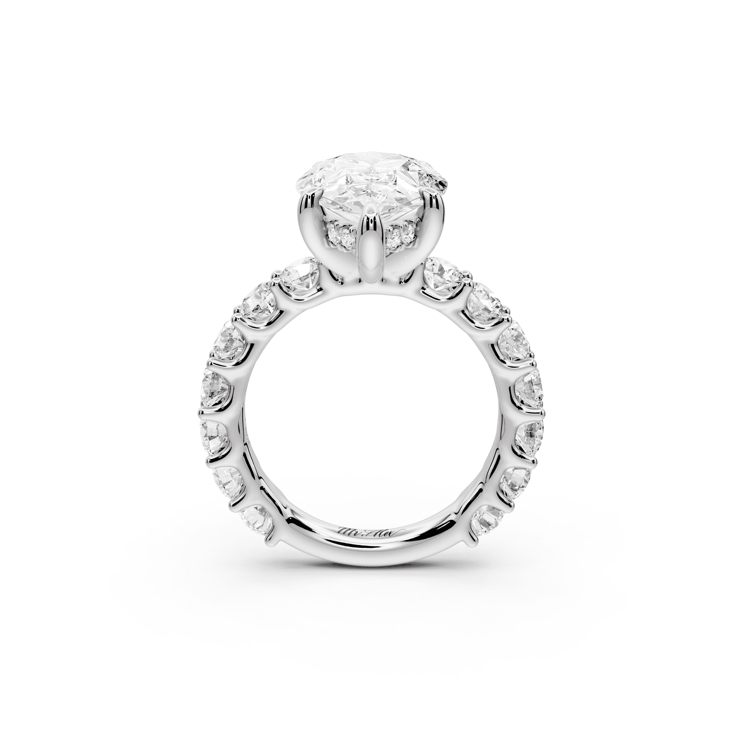Siena - 4ct 18k white gold pear Hidden Halo with Shared Prong Pavé Engagement Ring - Mr. Alex Jewelry