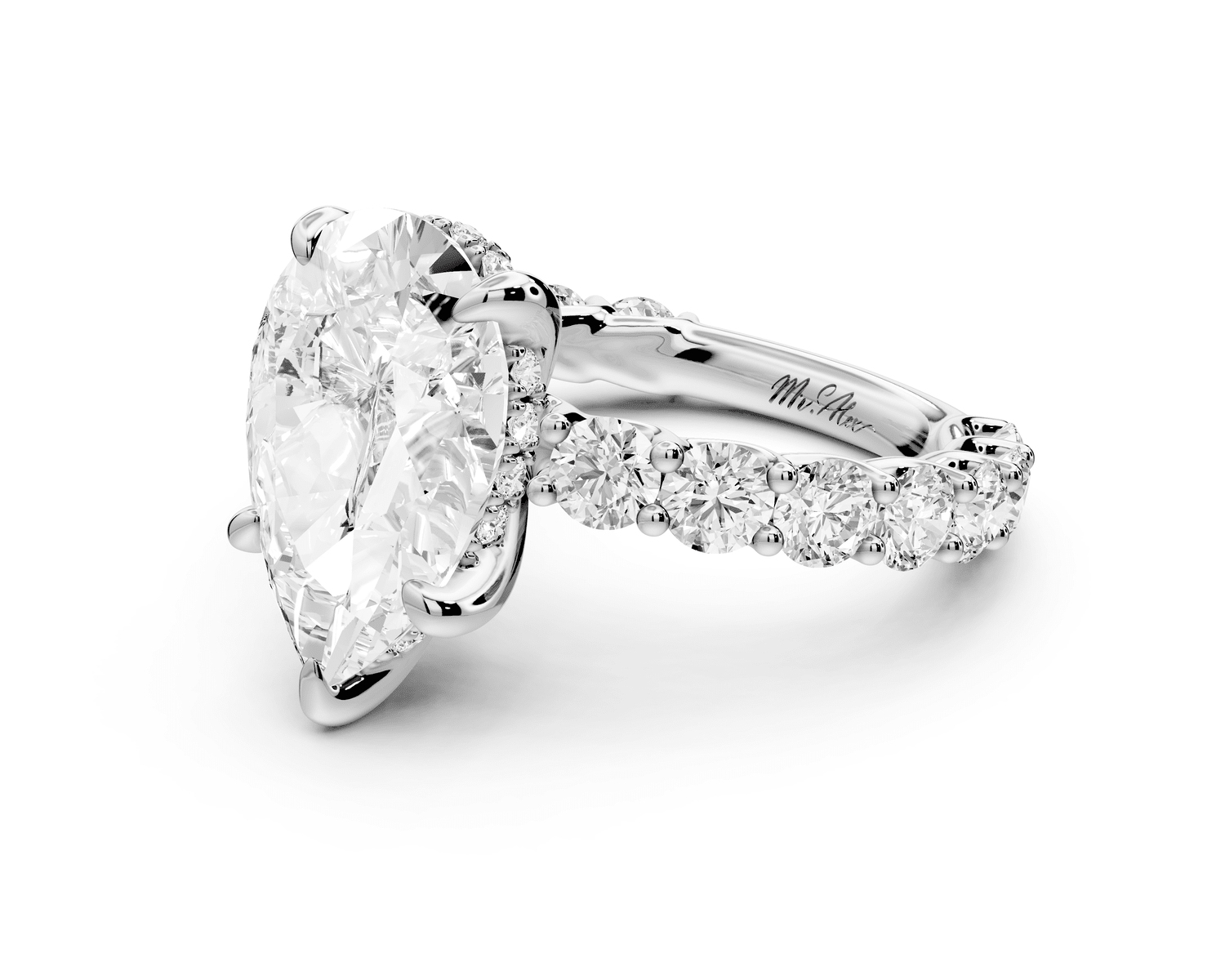 Siena - 4ct 18k white gold pear Hidden Halo with Shared Prong Pavé Engagement Ring - Mr. Alex Jewelry