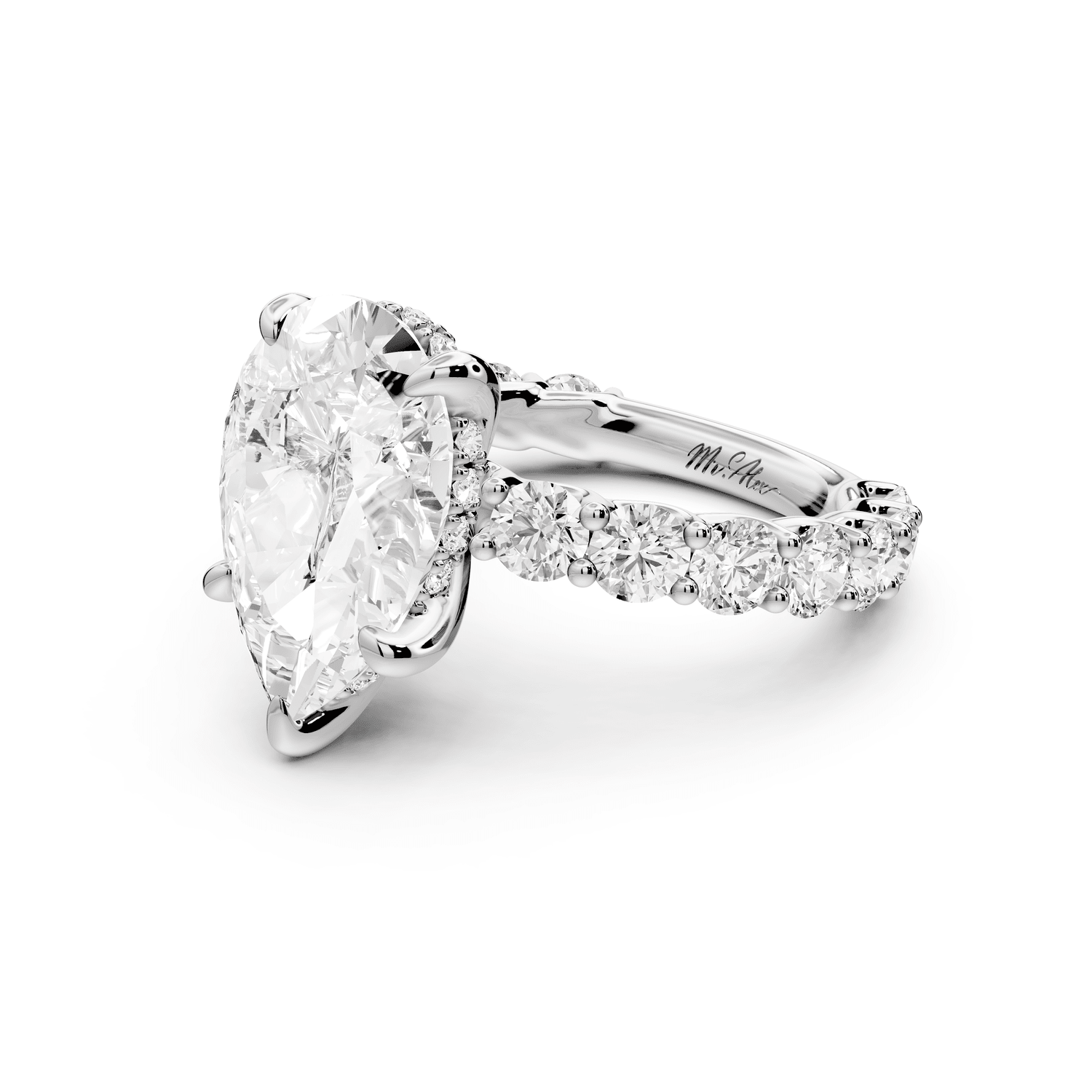 Siena - 4ct 18k white gold pear Hidden Halo with Shared Prong Pavé Engagement Ring - Mr. Alex Jewelry