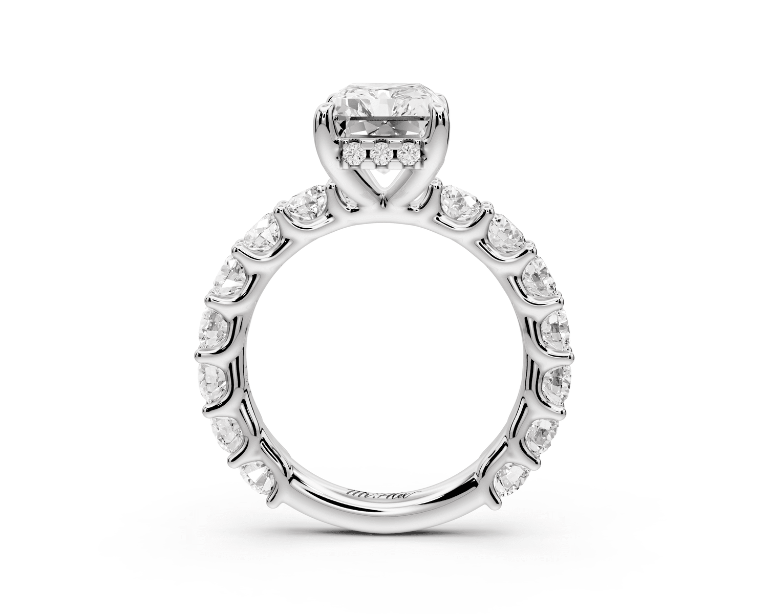 Siena - 4ct 18k white gold radiant Hidden Halo with Shared Prong Pavé Engagement Ring - Mr. Alex Jewelry
