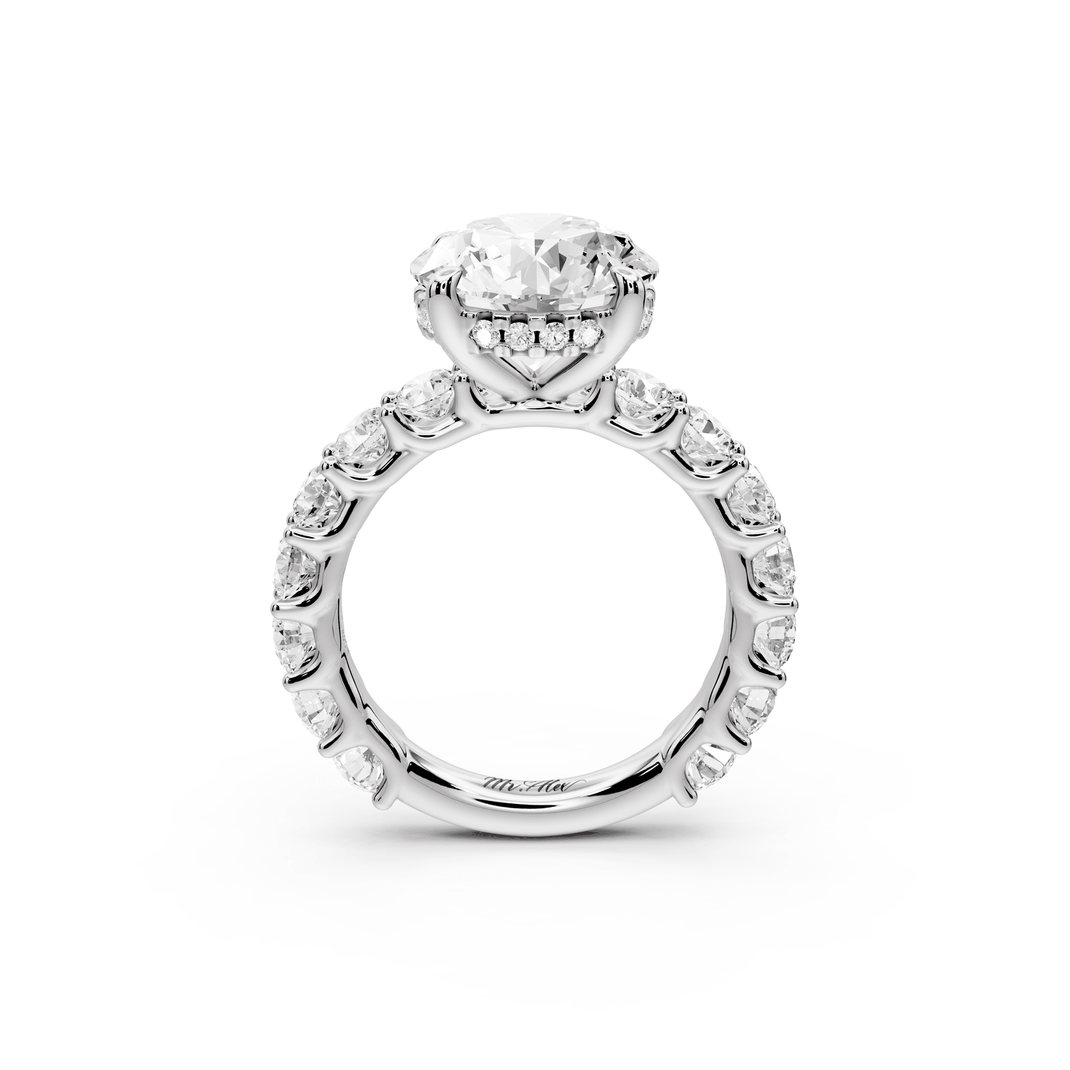 Siena - 4ct 18k white gold round Hidden Halo with Shared Prong Pavé Engagement Ring - Mr. Alex Jewelry