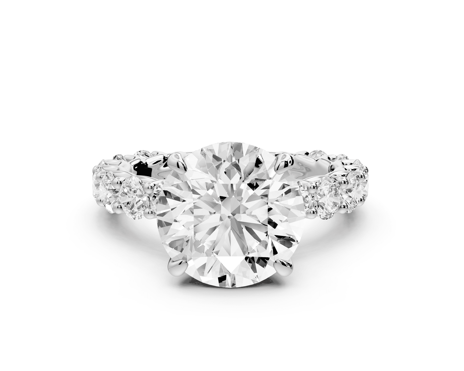 Siena - 4ct 18k white gold round Hidden Halo with Shared Prong Pavé Engagement Ring - Mr. Alex Jewelry