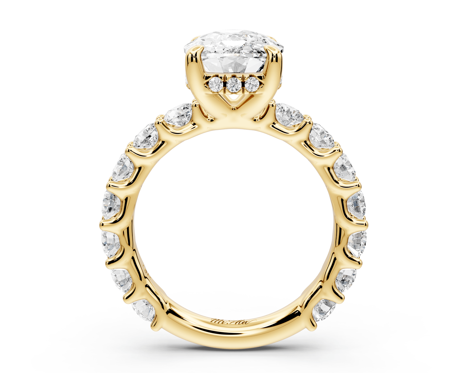 Siena - 4ct 18k yellow gold ecushion Hidden Halo with Shared Prong Pavé Engagement Ring - Mr. Alex Jewelry