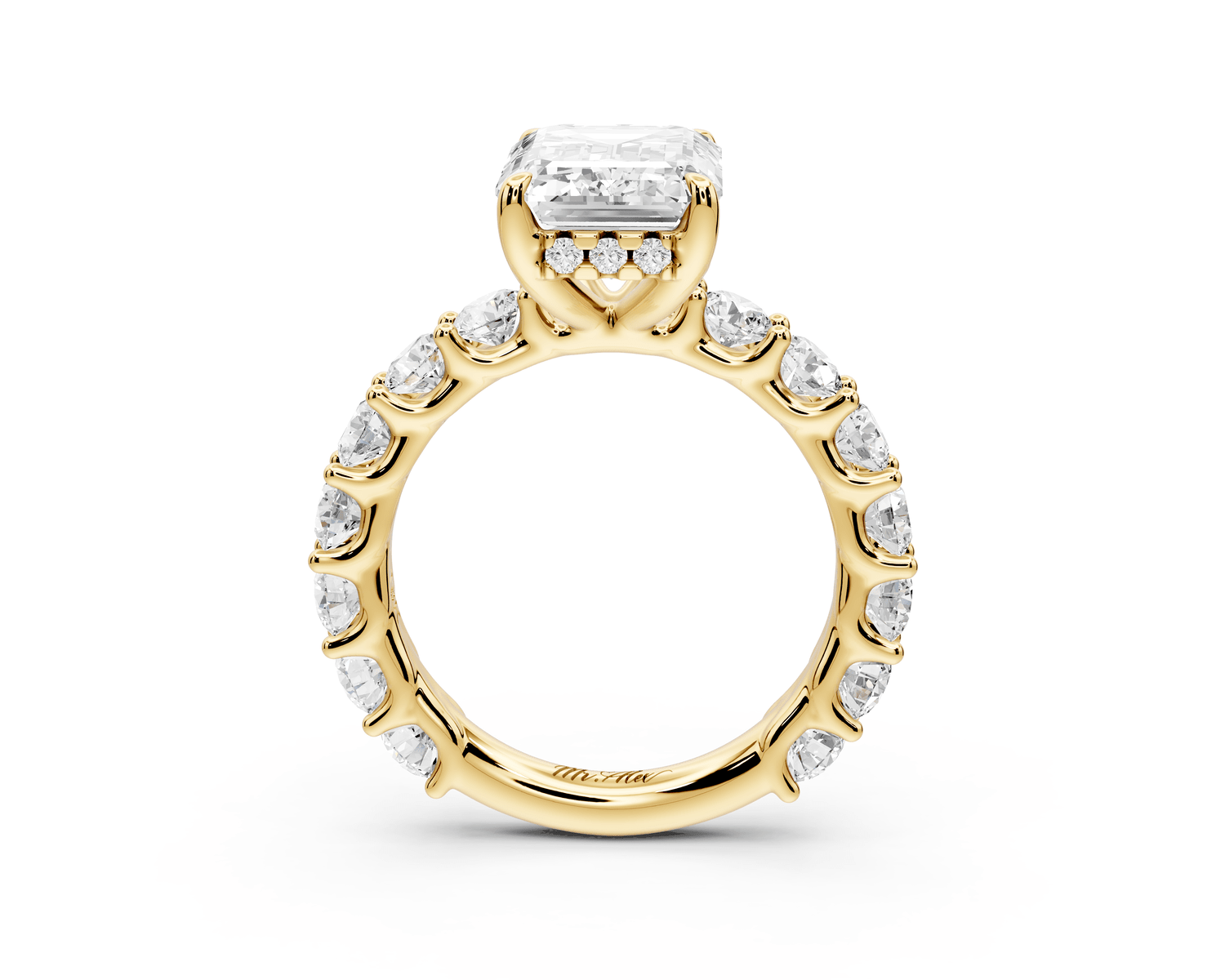 Siena - 4ct 18k yellow gold emerald Hidden Halo with Shared Prong Pavé Engagement Ring - Mr. Alex Jewelry