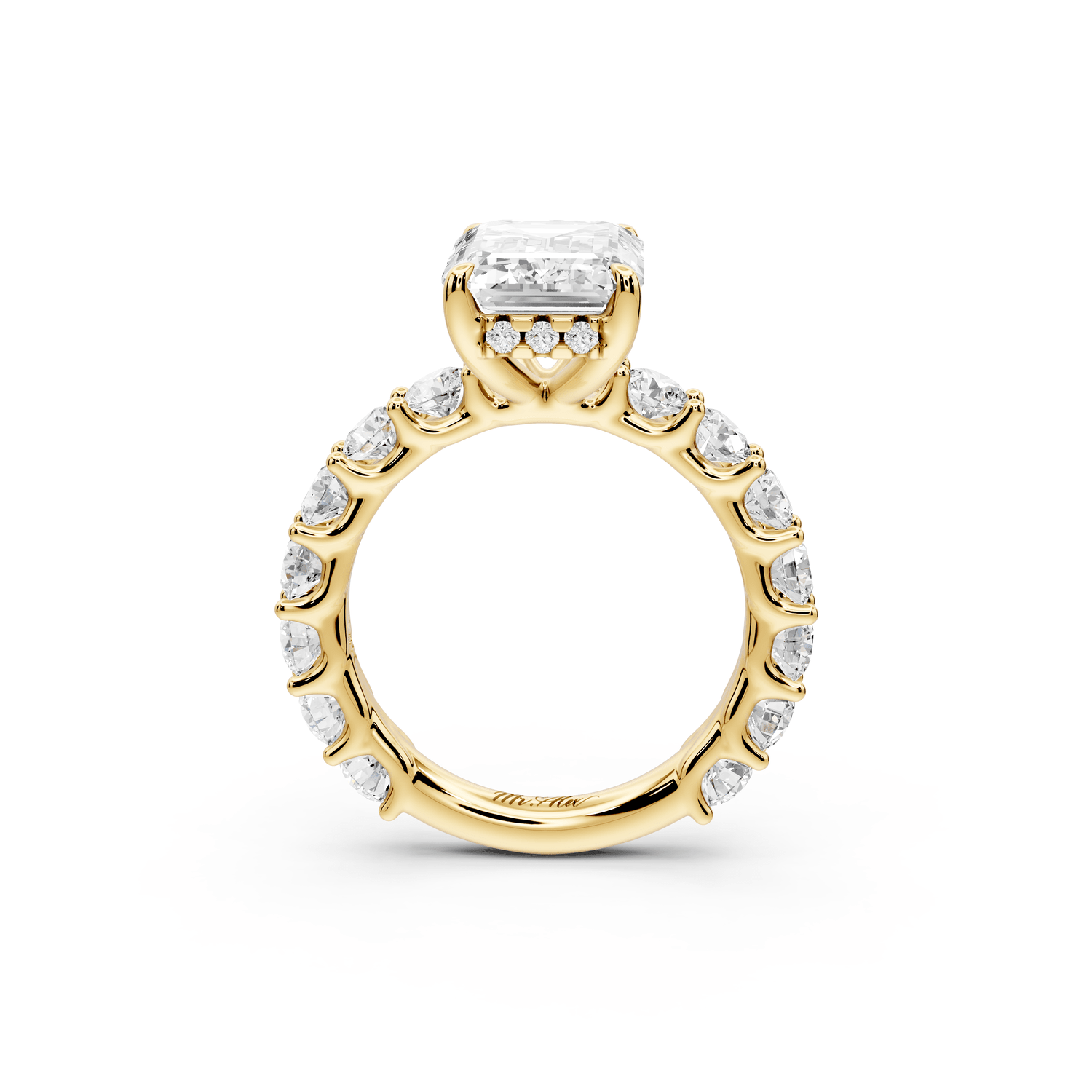 Siena - 4ct 18k yellow gold emerald Hidden Halo with Shared Prong Pavé Engagement Ring - Mr. Alex Jewelry