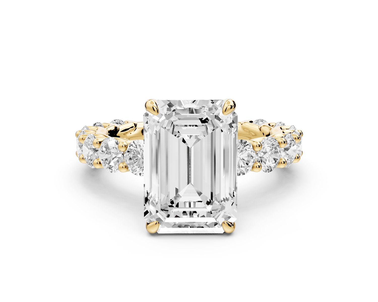 Siena - 4ct 18k yellow gold emerald Hidden Halo with Shared Prong Pavé Engagement Ring - Mr. Alex Jewelry
