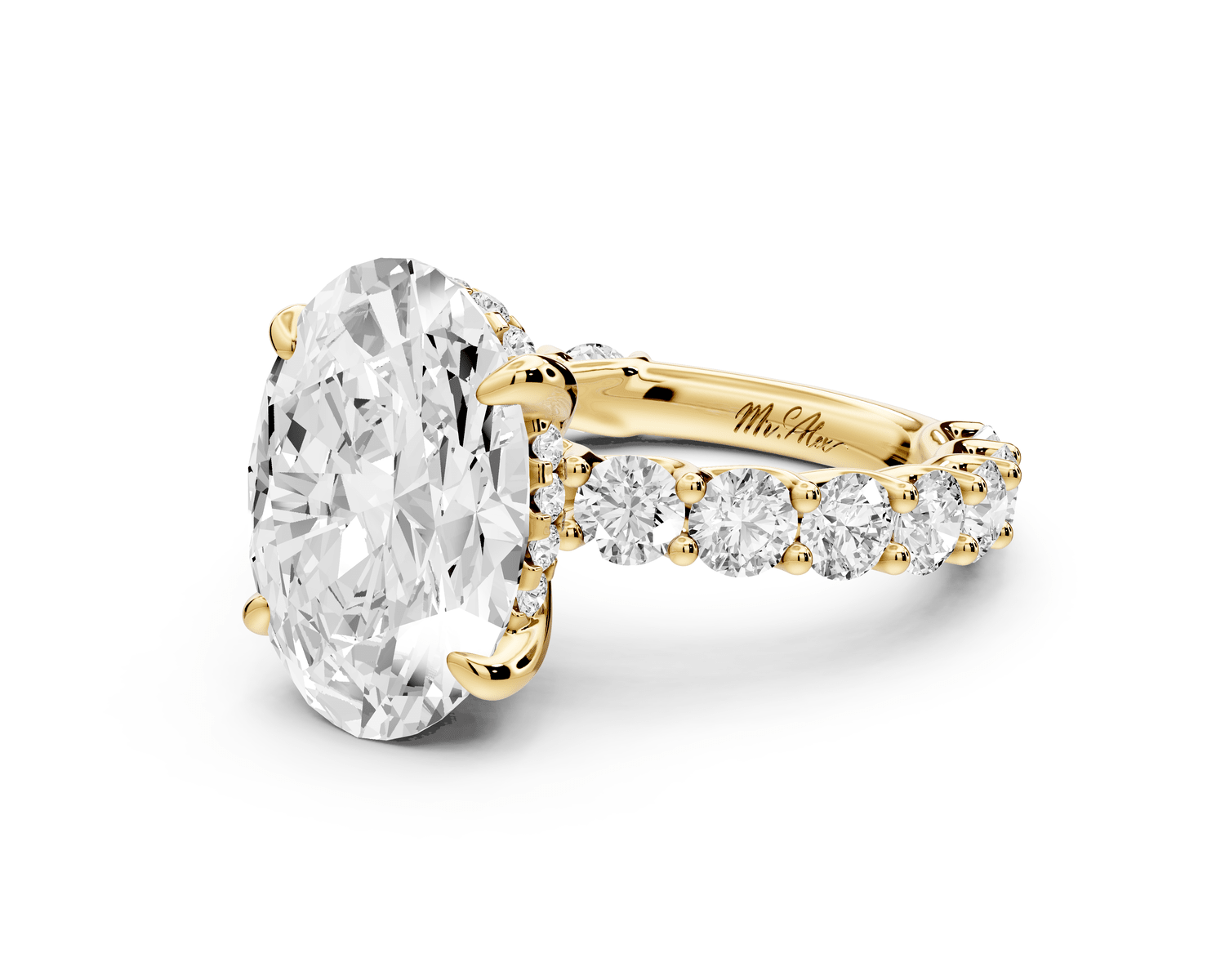 Siena - 4ct 18k yellow gold oval Hidden Halo with Shared Prong Pavé Engagement Ring - Mr. Alex Jewelry