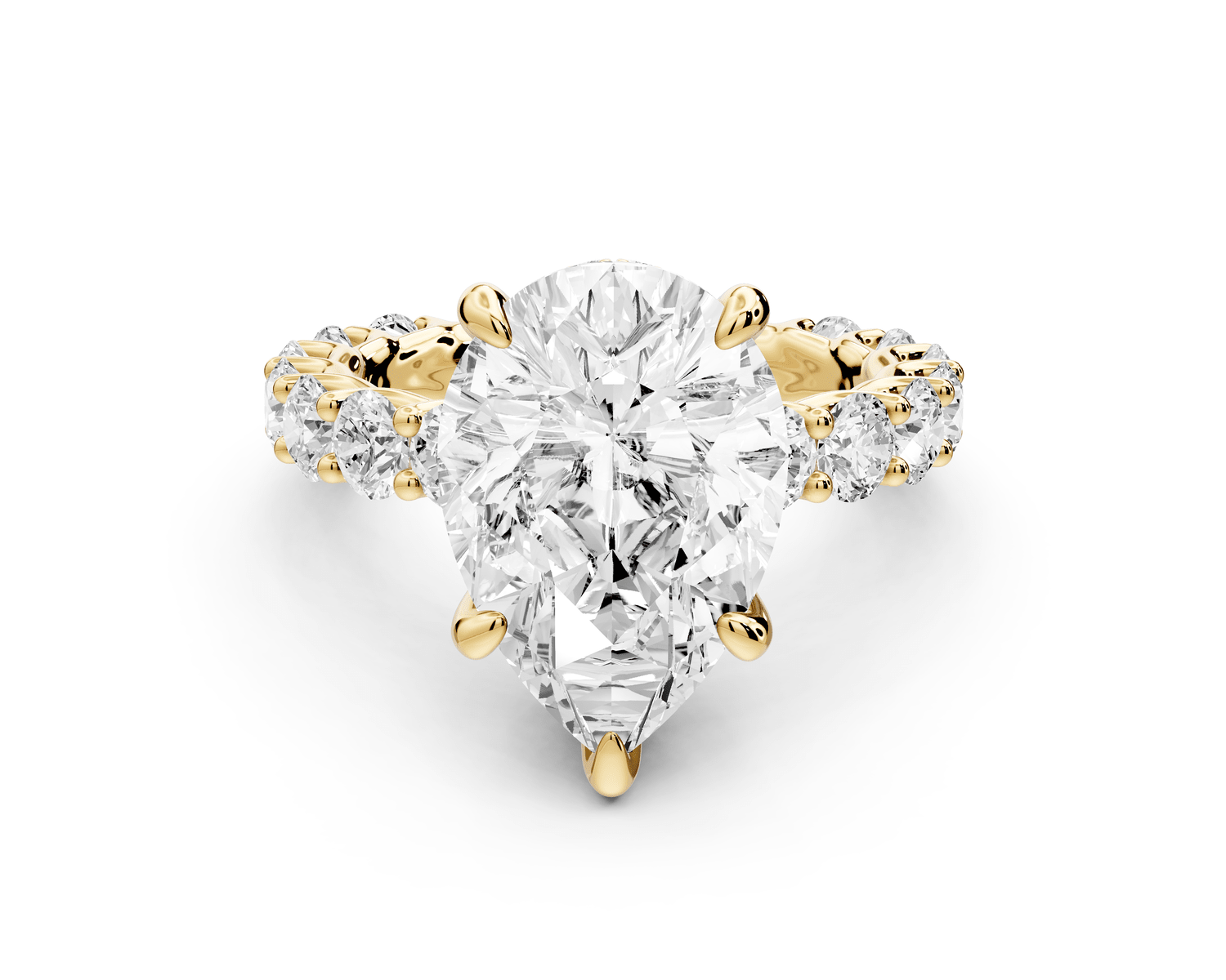 Siena - 4ct 18k yellow gold pear Hidden Halo with Shared Prong Pavé Engagement Ring - Mr. Alex Jewelry