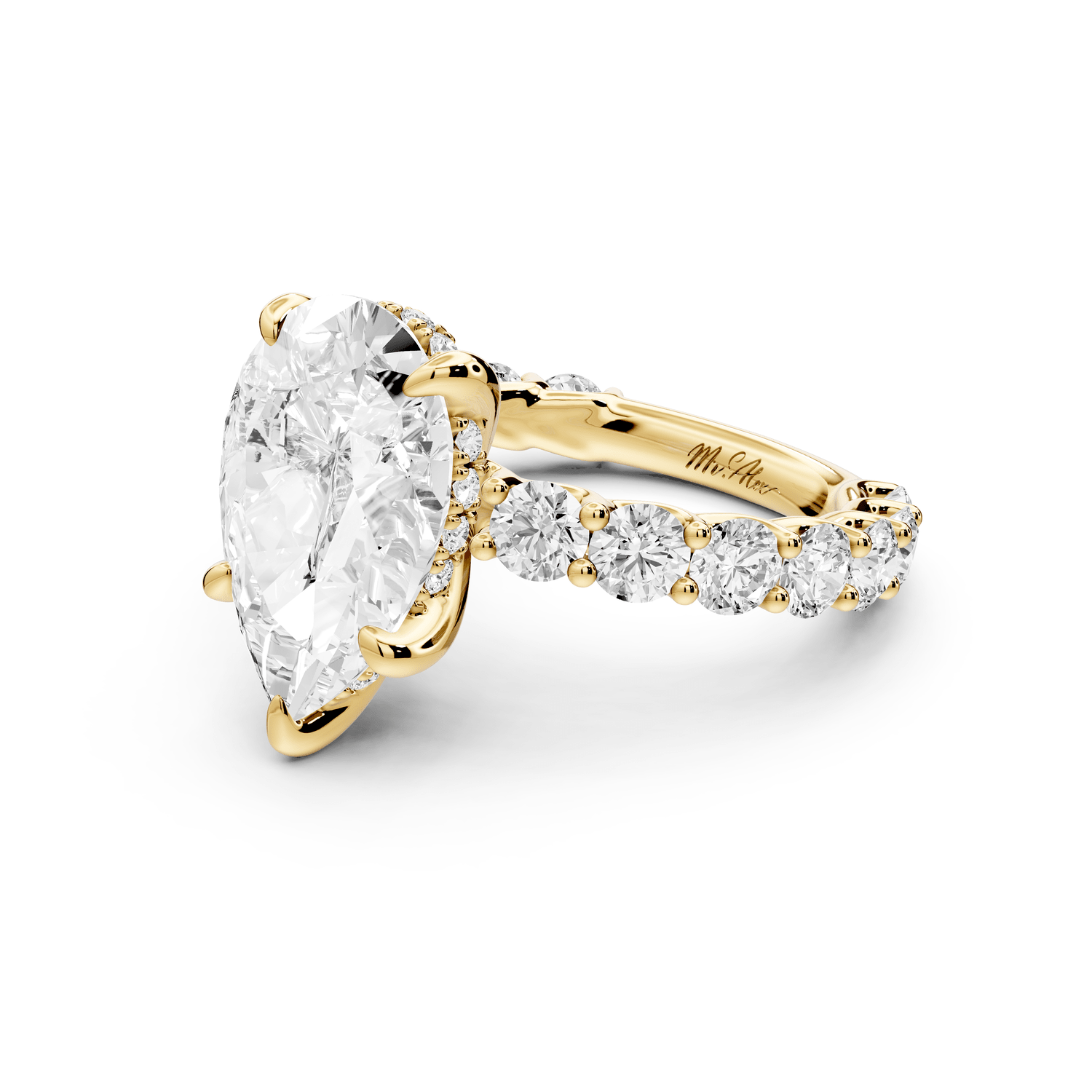 Siena - 4ct 18k yellow gold pear Hidden Halo with Shared Prong Pavé Engagement Ring - Mr. Alex Jewelry