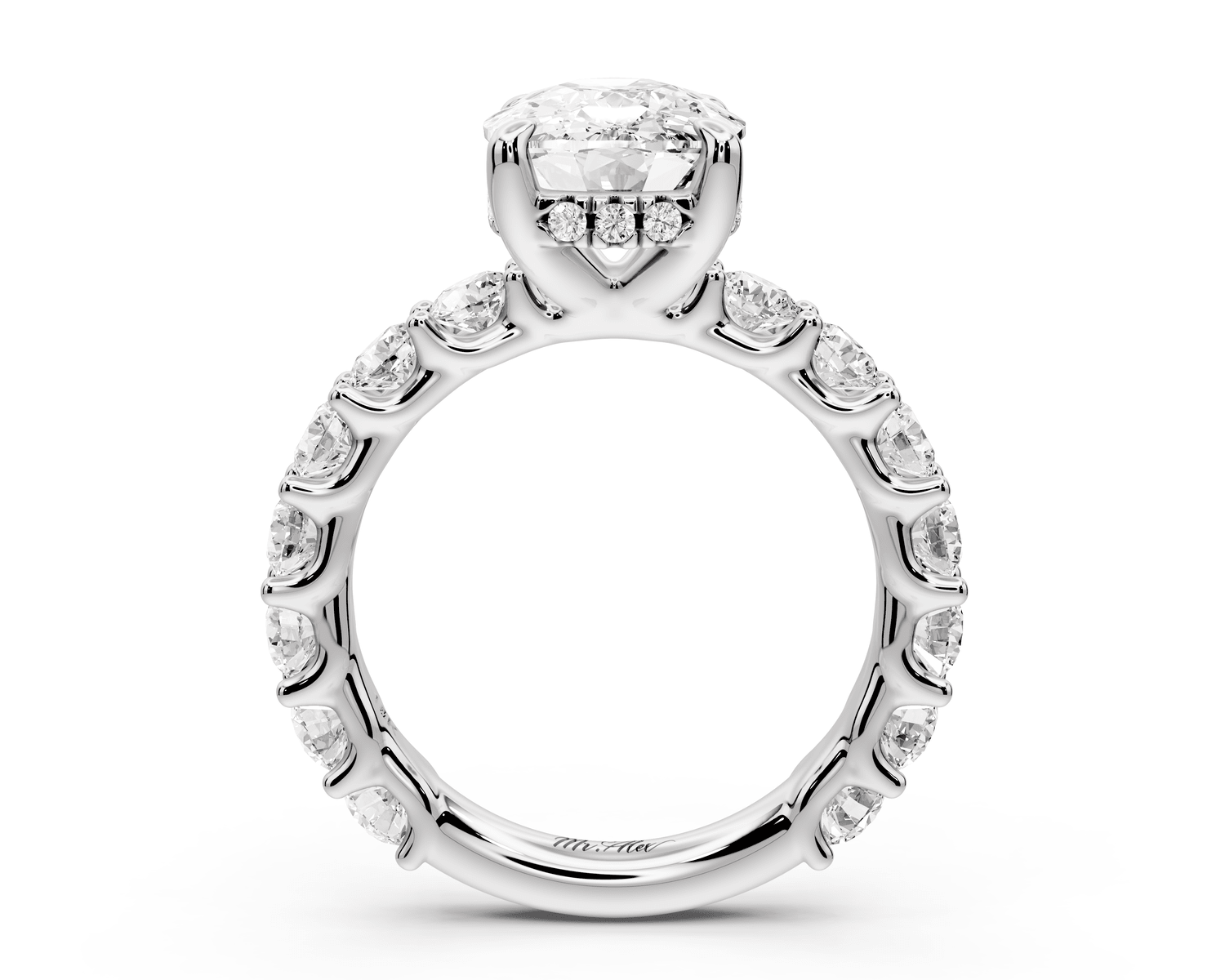 Siena - 4ct platinum ecushion Hidden Halo with Shared Prong Pavé Engagement Ring - Mr. Alex Jewelry