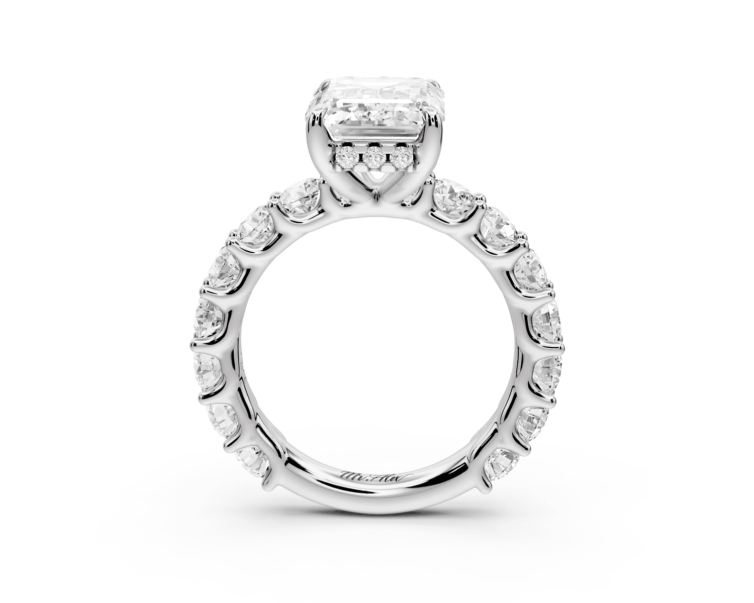 Siena - 4ct platinum emerald Hidden Halo with Shared Prong Pavé Engagement Ring - Mr. Alex Jewelry