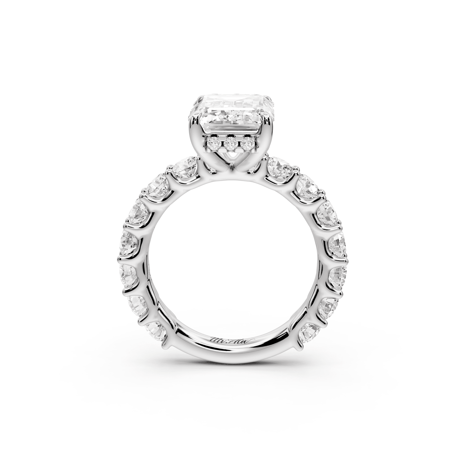 Siena - 4ct platinum emerald Hidden Halo with Shared Prong Pavé Engagement Ring - Mr. Alex Jewelry