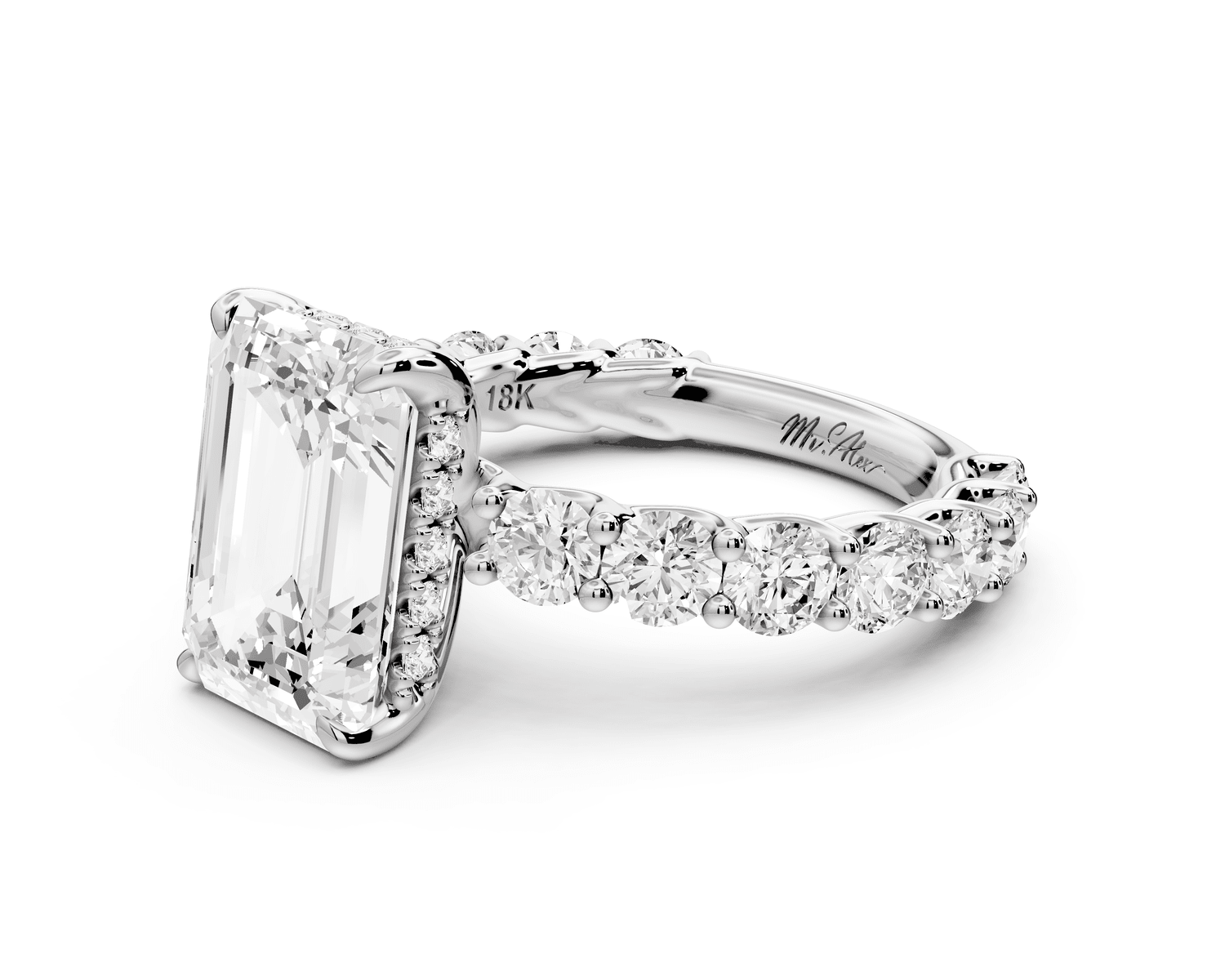 Siena - 4ct platinum emerald Hidden Halo with Shared Prong Pavé Engagement Ring - Mr. Alex Jewelry