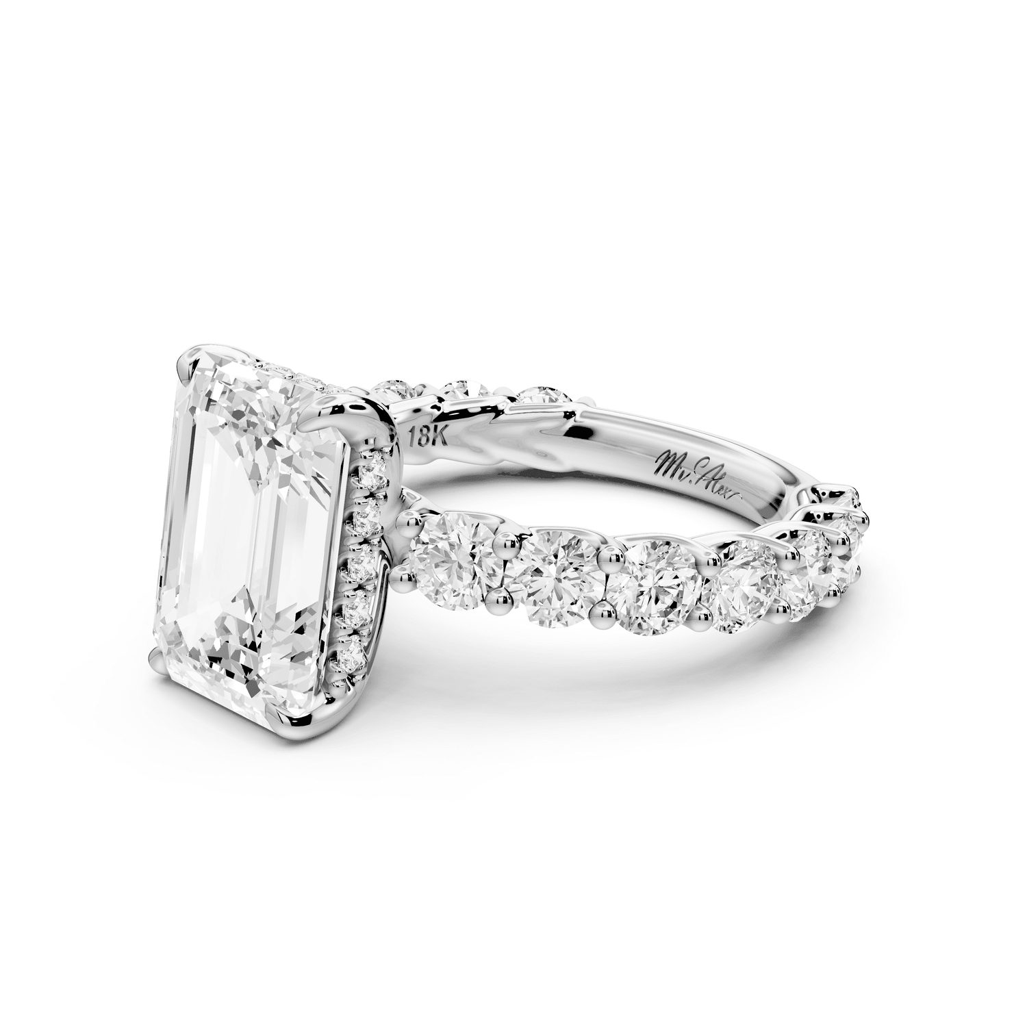 Siena - 4ct platinum emerald Hidden Halo with Shared Prong Pavé Engagement Ring - Mr. Alex Jewelry