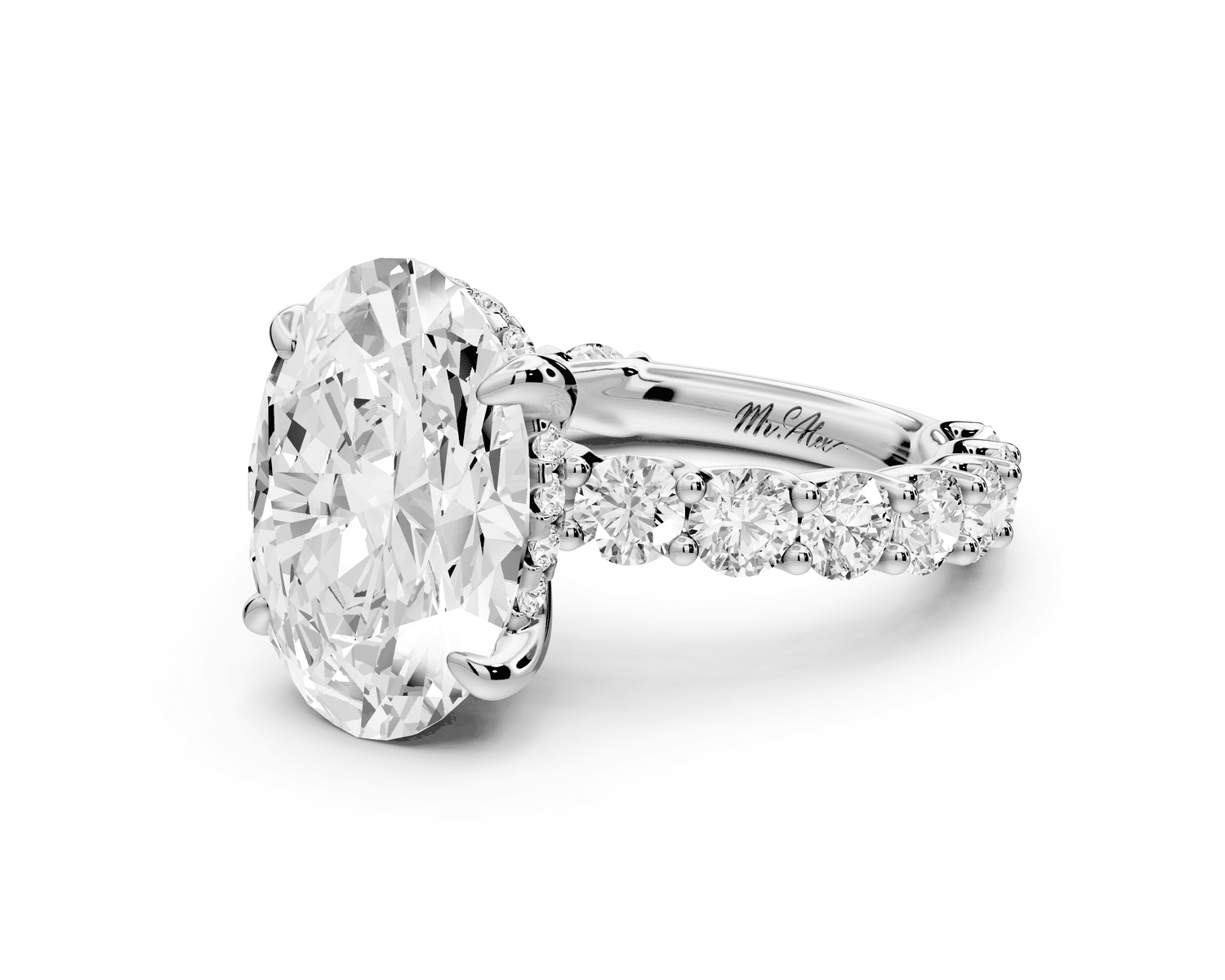 Siena - 4ct platinum oval Hidden Halo with Shared Prong Pavé Engagement Ring - Mr. Alex Jewelry