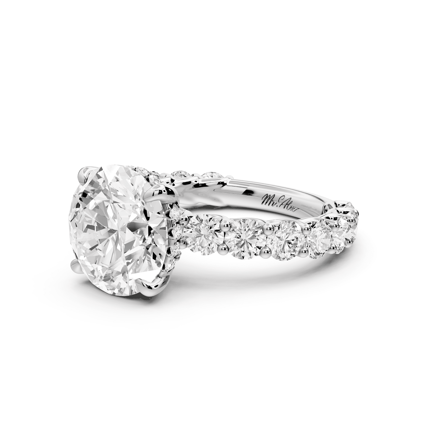 Siena - 4ct platinum round Hidden Halo with Shared Prong Pavé Engagement Ring - Mr. Alex Jewelry