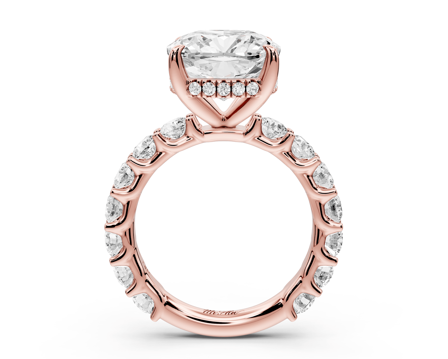 Siena - 5ct 14k rose gold cushion Hidden Halo with Shared Prong Pavé Engagement Ring - Mr. Alex Jewelry